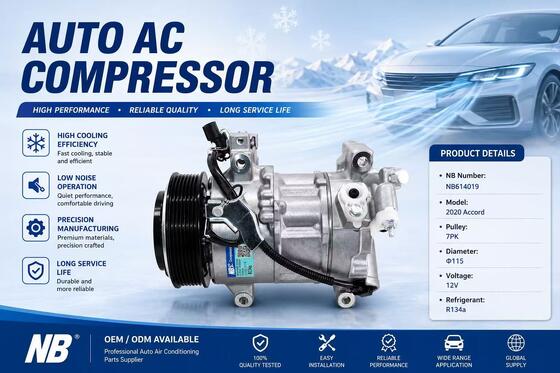 Auto AC Compressor NB614019 For Honda Accord 1.5T CV1 2018-2020, 38810-6A0-A01 38810-6A1-H01, 7PK 115mm 12V A/C Pump
